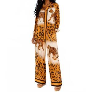 NEW LITTLE SECRET OF MINE animal print wide leg pant set in roaming the wild